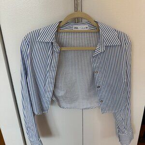 Zara Blue and White Stripped Crop Top
